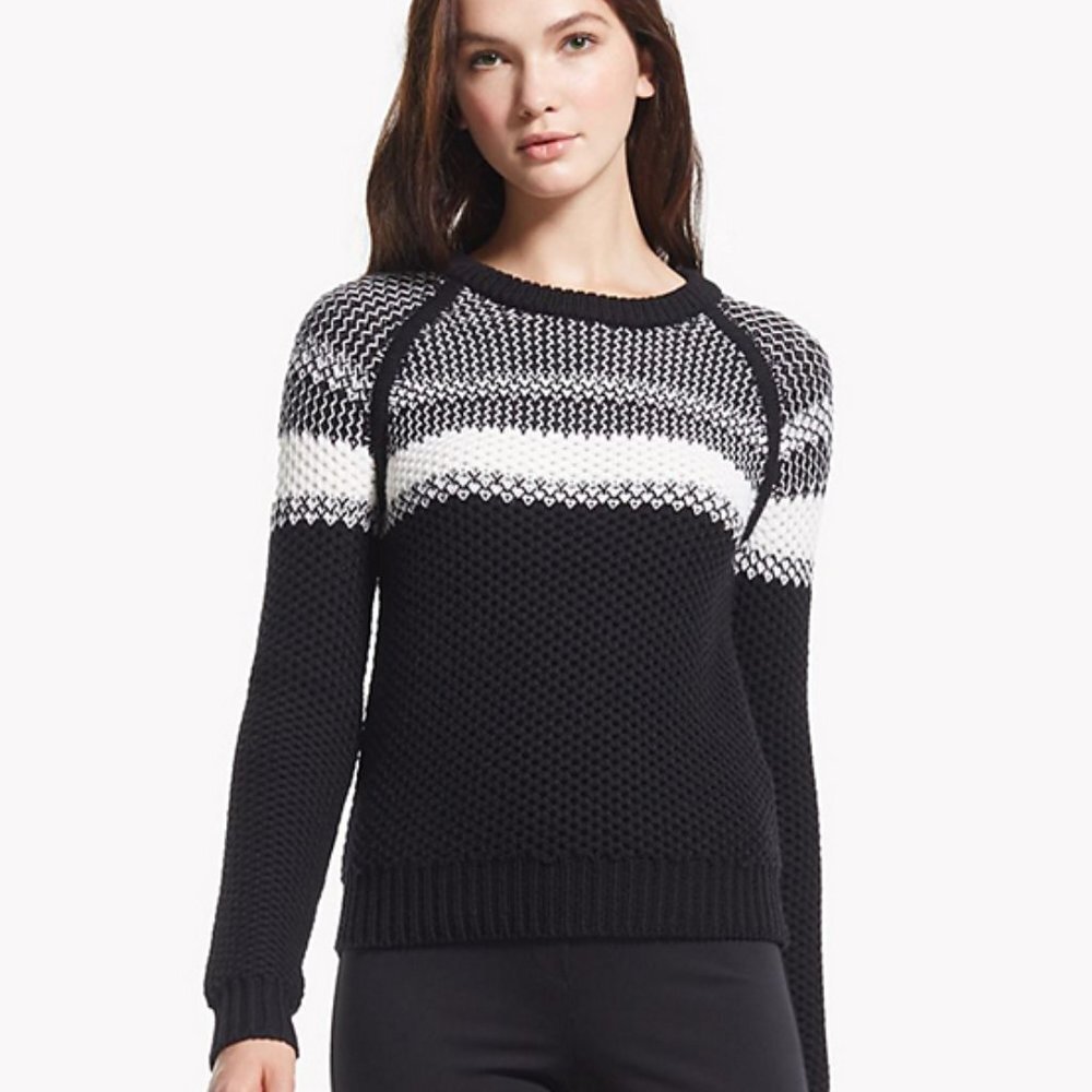 BNWT THEORY LARUS CABLE KNIT SWEATER SZ XS BLACK GREY